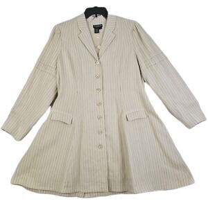 J Peterman Company~Woman Size 16~Beige Striped Prt. Linen Long Blazer Lined NWOT